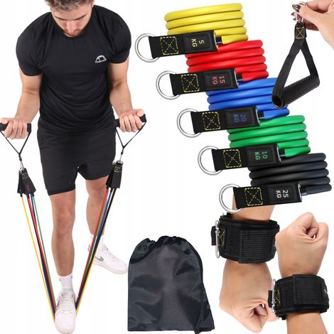 SET MIT 5 FITNESS-TRAININGS-WIDERSTANDSBÄNDERN, KOMFORTABLE, VERSTÄRKTE BÄNDER, QUALITÄT