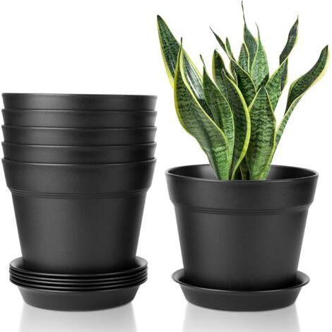 6Pcs Pot de Fleur en Plastique 4 Pouces Noir (1/5)