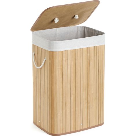 Mondeer 72L Bamboo Laundry Basket, Foldable Rectangular Hamper with Removable Lid & Bag, for Bedroom Bathroom or Utility Room, 40x30x60cm, Natural (1/5)