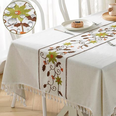 Nappe imperméable en lin infroissable, rectangulaire, pour cuisine, salle à manger, extérieur (rectangle, 139,7 x 218,4 cm, fleurs vertes) (1/5)