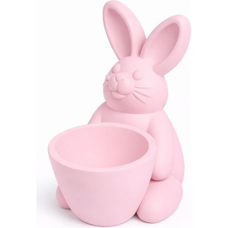 Coniglietto rosa decorativo per Pasqua con ciotola portagioie.