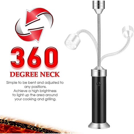 Set mit 3 Grillleuchten, LED-Grillleuchte mit Magnetfuß, um 360 Grad verstellbarer Lampenhals, geeignet für Grillabende im Freien, schwarz.