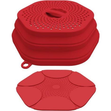 Multifunctional Microwave Cover Kit with Non-Slip Mat, BPA-Free Microwave Cover, Folding Colander, Kitchen Accessories, Collapsible Drainer, Kitchen Organizer (Red Pack) (1/4)