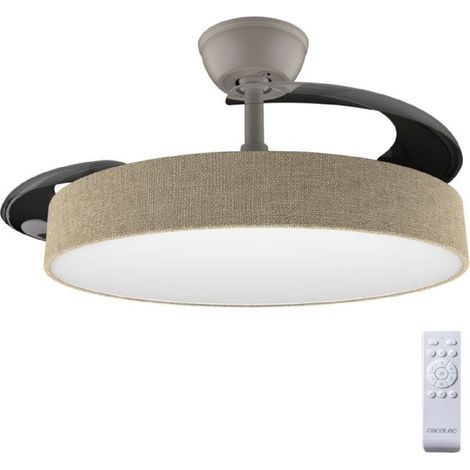 Cecotec Ventilador de Techo con Luz con 3 Aspas Retráctiles EnergySilence Aero 4222 Invisible Textile. 30W, Motor DC