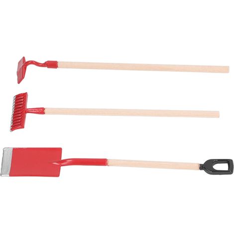 Miniatur-Gartengeräte im Maßstab 1:12, aus Holz und Metalllegierung, Puppenhausrechen, Zen-Schaufel, Dekorationsmodell, rot. (1/5)