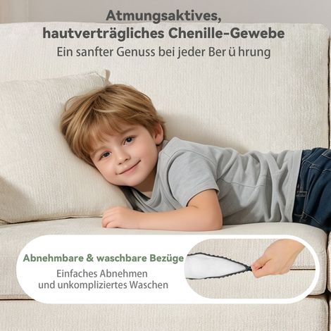 Canapé 2 places relaxant compact, tissu en velours côtelé doux, avec poche latérale pour magazines, porte-gobelet et coussin inclus, idéal pour salon, bureau, chambre d’amis ou appartement, couleur be (1/5)