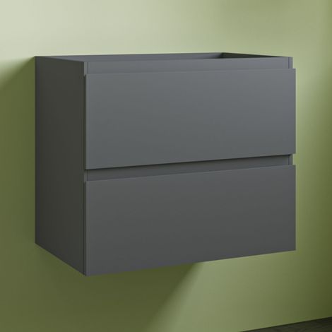 Wall Hung 2 Drawers Bathroom Vanity Unit without Basin Flat Pack - 600mm Matt Grey