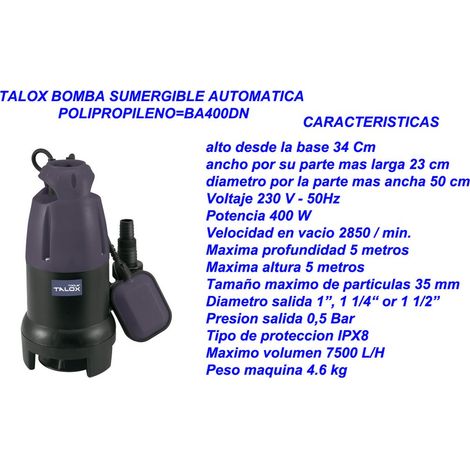 Pompe à eau submersible Talox 400 W 7500 L/h BA400DN/Q1DP-550G
