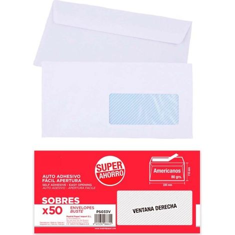 Busta bianca adesivabile americana con finestrella 22 x 11 cm (1/2)