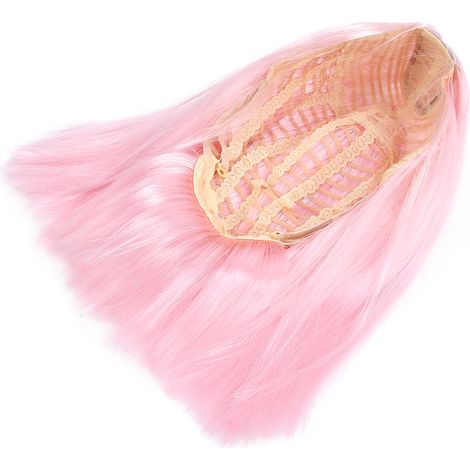 Kurze, pinkfarbene Perücke mit bequemem Gummiband für Cosplay-Kostüme und den Alltag – 35 cm (1/5)
