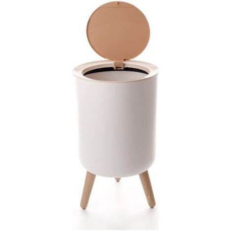Sunxury – Poubelle de salle de bain 7L – Couvercle à pression – Design minimaliste en grain de bois – Pour espaces confinés – Nettoyage facile (1/4)