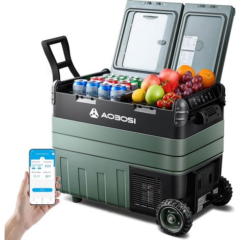 50L Glaciere Electrique, Bi-Zone, Glacière Électrique Voiture avec APP, Éclairage LED, 12/24V et 100-240V, Charge USB, -20°C à 20°C, Réfrigérateur à Compresseur, Adapté aux Vacances en Voiture [Classe (1/5)