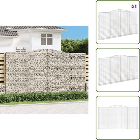 Gabionen mit Hochbogen 5 Stk. 400x30x220/240cm Verzinktes Eisen - Gabionen - Gabionenwand - Gartendeko - Ziergarten - Gartenzubehör (1/5)