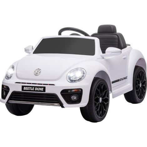AMXCNOY Voiture électrique pour enfants, VW Coccinelle, 3-5 km/h, avec télécommande et musique, blanche