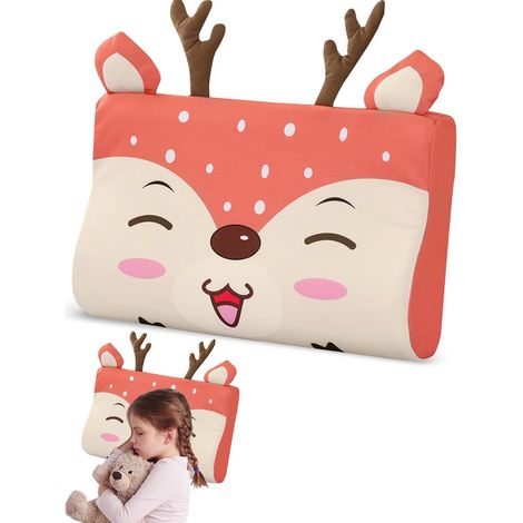 Oreiller Enfant, Oreiller Bébé pour Enfant à Mémoire de Forme, 46 x 26 x 7/5 cm, Respirant et Doux, Ergonomique pour Tout-Petit avec Taie d'oreiller Oreillers, Motif Petite Cerf (1/5)