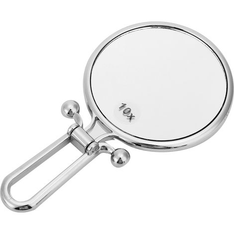 Doppelseitiger Kosmetikspiegel, 10-fache Vergrößerung, tragbar und faltbar für Reisen und Zuhause (Silber) (1/5)