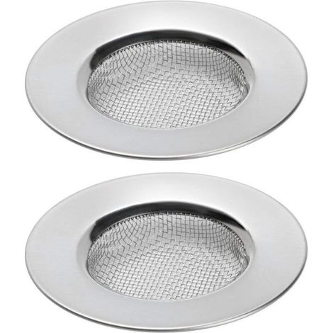 Set of 2 sink strainers for shower, hair catcher for drain hole in bathtub or kitchen sinks. Black stainless steel sink drain filters. 3 inch (7.6 cm) diameter.