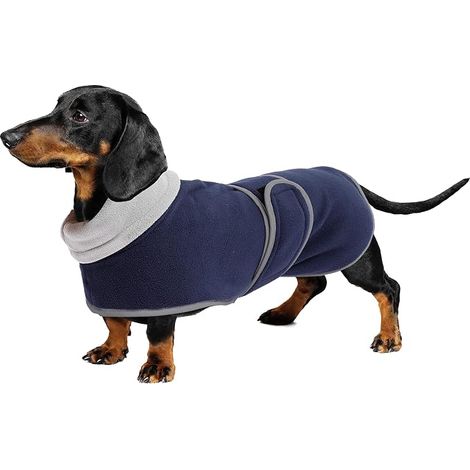 Cappotto invernale in pile Maglione Giacca calda con collo alto per cani piccoli e medi con cintura - Blu navy - L (1/5)