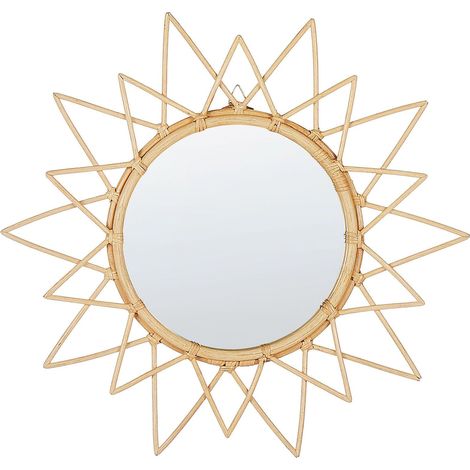 Specchio da parete rotondo moderno con cornice in rattan ø 60 cm chiaro Aroek