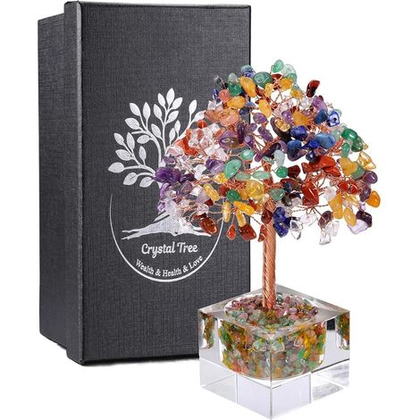 Arbre de Vie en Pierres 7 Chakras avec Base Verre Cube Transparente (1/5)