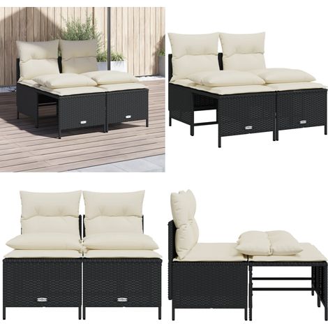 4-tlg. Garten-Sofagarnitur mit Kissen Schwarz Poly Rattan - Gartensorte - Gartenmöbelset - Outdoor-Lounge - Lounge Set - Rattan Sessel - Home & Living (1/5)
