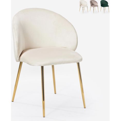 Sedia moderna in velluto per sala da pranzo con gambe dorate Dhera - Beige Juta (1/4)