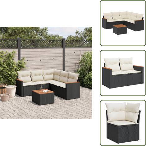 Salon de jardin 6 pcs avec coussins noir résine tressée - Ensemble Salon De Jardin - Mobilier Extérieur - Jardin Design - Chaise Lounge - Set Salon (1/5)