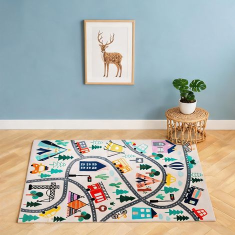 Tapis enfant motif autoroute en molleton lavable 160 x 120 cm (1/5)
