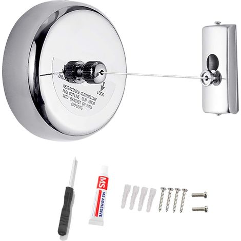 Corde à linge murale rétractable - Acier inoxydable - Longueur réglable jusqu’à 3,35 m - Charge maximale 15 kg - Pour salle de bain cuisine balcon (1/5)