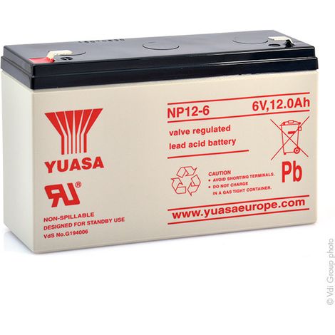 Yuasa – Batterie plomb AGM 6V 12Ah – Étanche pour onduleurs et systèmes d'alarme – Dimensions 151x50x97.5mm – Poids 2.05kg - NP12-6