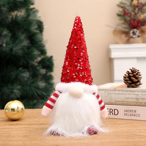 Lot de 3 Lutins de Noël Scandinaves 31cm, Décorations de Fête d'Hiver avec Paillettes, Nains Tomte Rouges, Roses et Gris pour Table Maison, Cadeaux de Noël (1/4)