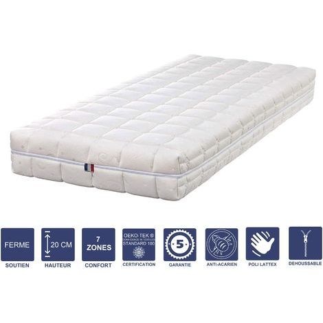 Matelas contact Mémoire de Forme + Alése 80x190 x 20 cm Ferme + Oreiller Visco - Déhoussable Housse Lavable - 7 Zones de Confort - rembourrage 100 % polesther - âme 100 % polyuréthane poli lattex HR D (1/5)