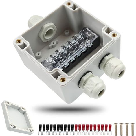 IP66 Wasserdichte Anschlussdose, weißer 3-poliger Kabelstecker mit Schraubklemmenblock und kaltgepresster Y-Klemme, PG9 Außengehäuse für Kabel mit 4-8 mm Durchmesser (82 x 80 x 56 mm)