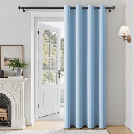 Rideau occultant thermique bleu pour chambre, Rideau à œillets occultant pour porte de salon, 1 panneau 140x210 cm 55x83 pouces Bleu ciel (1/5)