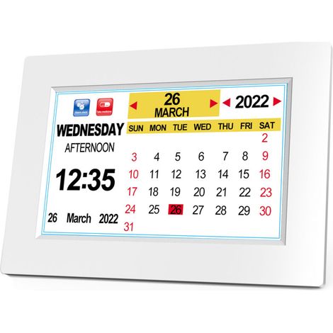 8-Zoll-LCD-Digitaluhr mit Kalender, automatischer Dimmfunktion, 12 Sprachen, HD-Display und Erinnerungsfunktion für Alzheimer-Patienten, Senioren und Kinder (1/4)