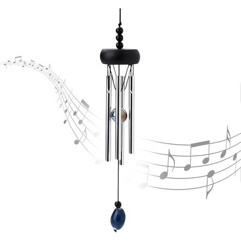 Mini carillon éolien en aluminium de 27,6 cm avec 4 tiges, carillon commémoratif pour l'extérieur, petits cadeaux, ton profond, unique pour jardin, terrasse, décoration d'intérieur, noir (1/5)