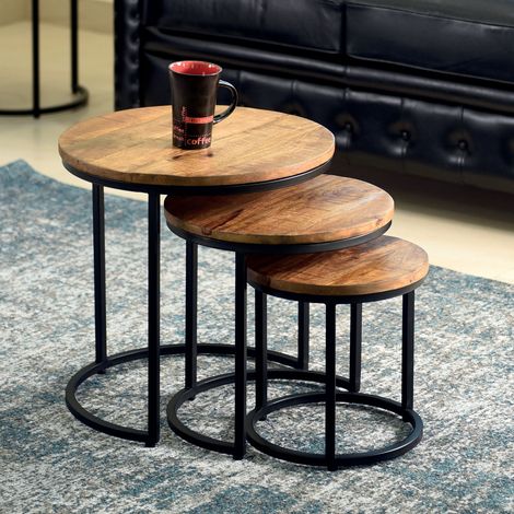 Lot de 3 tables d'appoint rondes en bois exotique marron - LALAURY