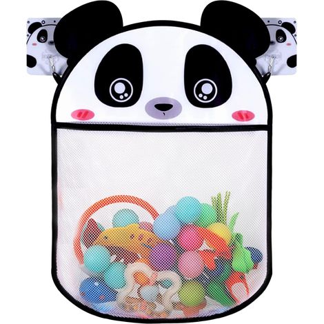 Filet de rangement pour jouets de bain en forme de panda, avec 2 crochets adhésifs, organiseur de salle de bain mignon (1/5)
