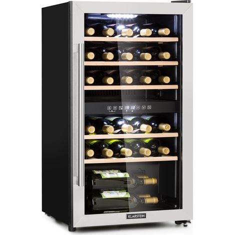 Klarstein Wine Cooler Fridge, Dual Zone Wine Fridge with Glass Door, 2 Programmable Cooling Zones, Touch Controls, LED Display, 5 - 18 °C Range, 40 dB Low Noise, 29 Bottles / 80L Drinks Fridge, Black (1/5)