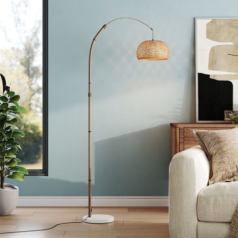 Vintage Style Floor Lamp with Bamboo Lampshade and Marble Base (1/5)