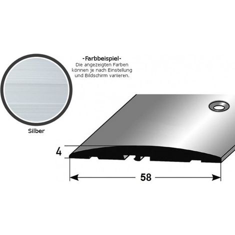 Übergangsprofil "Almere" / Übergangsschiene / 58 mm, Typ: 08 (Aluminium eloxiert, mittig gebohrt / selbstklebend):-silber-1000-seitlich gebohrt