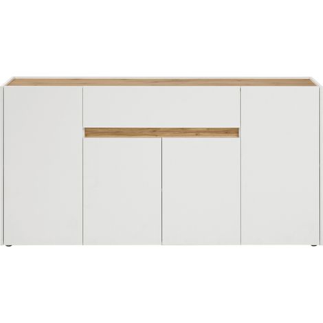 Esszimmer Sideboard CRISP-61 in weiß mit Absetzungen in Wotan Eiche Nb., B/H/T: ca. 170/87/40 cm (1/4)