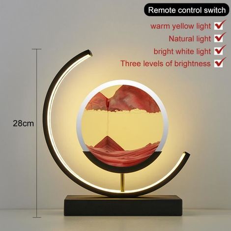Noir Lune-Rouge - Télécommande - Lampe Led En Verre Sablier 3d, Paysage De Sable Mouvant, Lampe De Chevet, Pe (1/4)