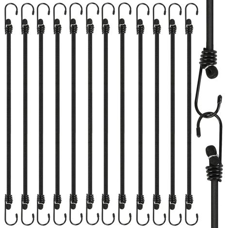 CCYKXA 12 Stück Spanngurte mit Haken, 30 cm, Haken für Spanngurte, 8 mm, schwarz, elastischer Expander, elastischer Spanngurt für Gepäck, Dachträger, Campingplanen