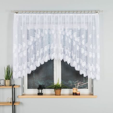NORA - Cortina jacquard confeccionada con corte en la parte inferior - 300x130 cm - blanco (1/4)