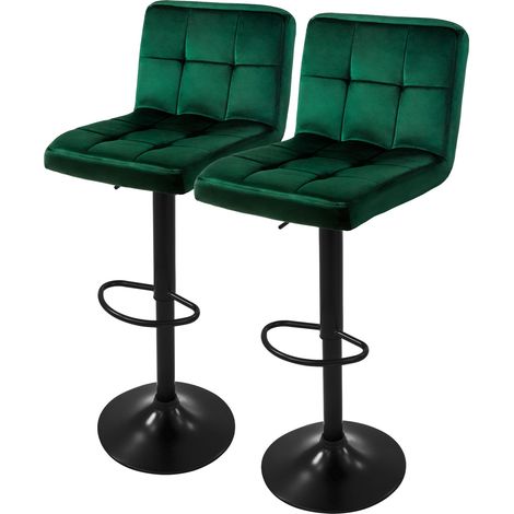 ML-Design Set di 2 Sgabelli da Bar Rivestimento in Velluto Verde Sedia da Bancone Regolabile in Altezza 63-83 cm Girevole a 360° Sgabello Alto da Cucina Imbottito con Schienale e Poggiapiedi (1/5)