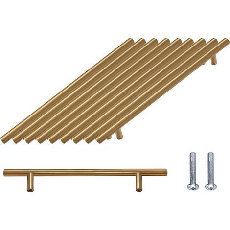 10 pezzi Maniglia a barra T, set di maniglie per armadi in acciaio inox spazzolato oro per mobili da cucina, interasse 192 mm (1/5)