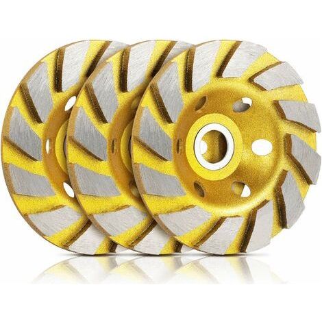 3 Pieces Turbo Row Diamond Grinding Cup Wheel Concrete Turbo Cup Disc Grinder for Sand of Concrete Walls, Concrete Floors, Granite Stone Marble Masonry Concrete, Yellow (1/5)