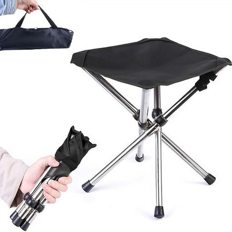 Taburete plegable, Silla de pesca, Portátil, Taburete plegable ligero, Taburete plegable para exteriores, conciertos, pesca, senderismo, negro (1/5)