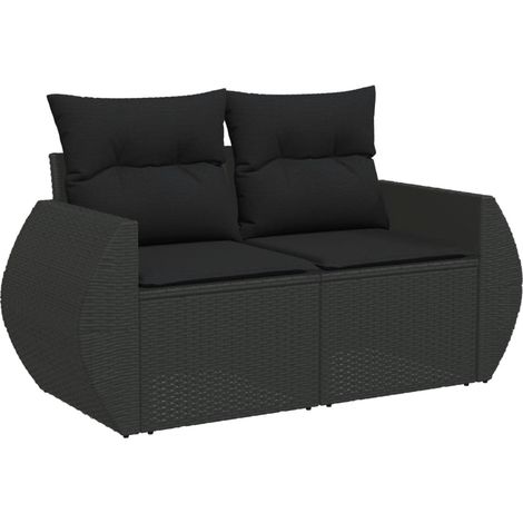 Canapé de jardin avec coussins 2 places noir résine tressée (1/5)